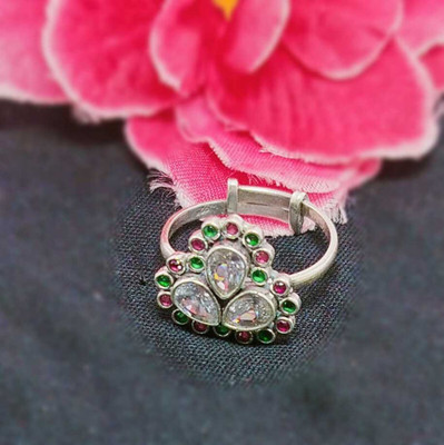 jsaj HEART SHAPE RING WITH MULTI COLOR RUBY CUBIC ZIRCONIA AND EMERALD STONE Sterling Silver Ruby Silver Plated Ring