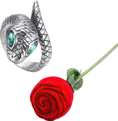 Fashion Frill Valentine Gift For Girlfriend Ring Snake Design Silver Ring With Red Rose Stainless Steel Cubic Zirconia Silver Plated Ring