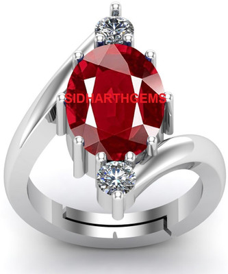 KUSHMIWAL GEMS 10.25 Ratti Natural Ruby Stone Manik Ring Adjustable Brass Ruby Silver Plated Ring