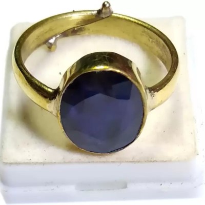 ZUTAKE 5.25 - 6.00 Ratti Natural Blue Sapphire Neelam Ring Panchdhatu Gold Plated Ring Brass Crystal Ring