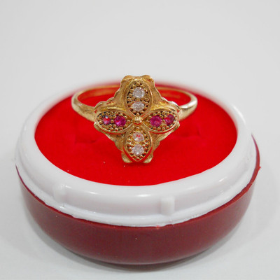 jr fashion Panchaloha (Impon) Flower Design Alloy Zircon, Ruby Ring