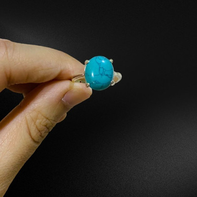 Chopra Gems Firoza stone / Turquoise Ring certified and Astrological Purpose for unisex Brass Turquoise Silver Plated Ring