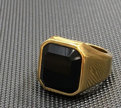 Vedansh Vedansh Enterprises Stylish Gold Plated Black Onyx Ring Brass Onyx Gold Plated Ring
