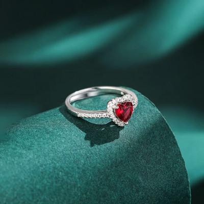 Zarkan Zarkan 925 Hallmark Silver Red Heart Shining Minimal Rings Sterling Silver Cubic Zirconia Rhodium Plated Ring