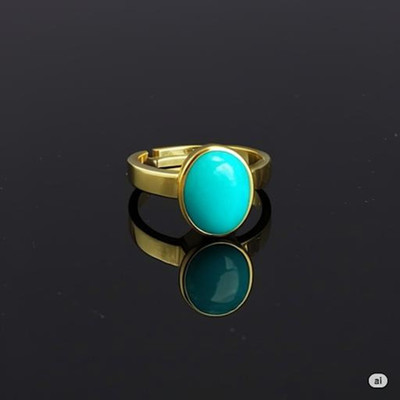 MAHI GEMS firoza (turtoise) ring Original 7.25 ratti stone certified and Astro Purpose Brass Turquoise Gold Plated Ring
