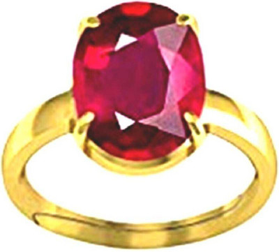 Gemzonite Ruby Ring Certified Manik Astrological Stone Brass Ruby Gold Plated Ring