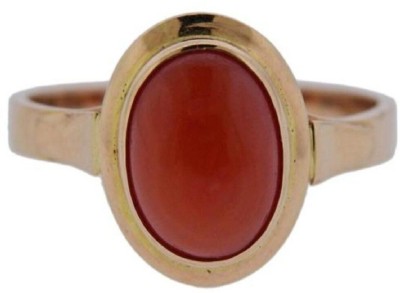 Gemzonite 8.5Ratti Moonga Coral Gemstone Loose Stone Rashi Ratan For Spiritual Use Copper Coral Gold Plated Ring