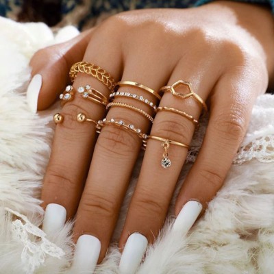 Fashion Frill Golden Ring Set For Girls Stylish Ring Set For Women Ring Combo Alloy Gold Plated Ring Set