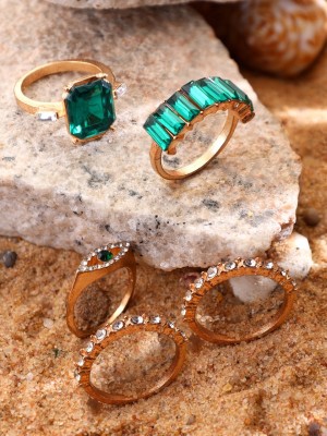 KACY Green Stone Ring Set Alloy Beads Gold Plated Ring Set