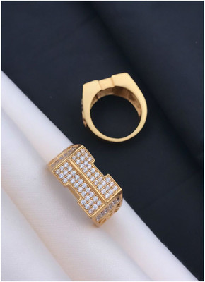 mahi creation Stainless Steel, Copper Cubic Zirconia Gold Plated Ring