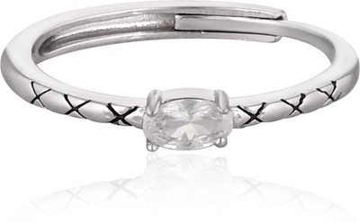 Shubhamkriti Jewels Engraved Solitaire Adjustable Round-Cut Silver Cubic Zirconia Silver Plated Ring