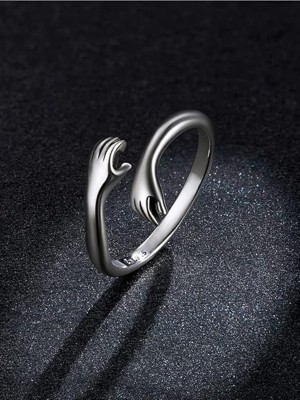 Vembley Silver Adjustable Friendship and Loved Ones Cuddle Hug Ring For Women Alloy Silver Plated Ring