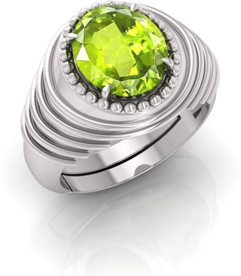 Pranjal Gems 14.25 Ratti Peridot Gemstone Adjustable Ring With Lab CertificateGA Stone Peridot Silver Plated Ring