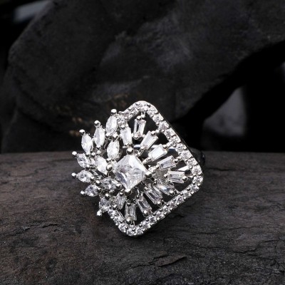 Anika's Creation RNG-M-20217-SIL-AC Brass Cubic Zirconia Silver Plated Ring