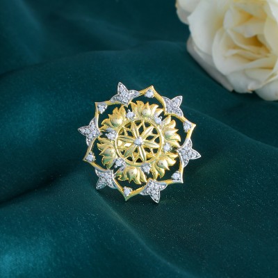 Voylla Alpana Lotus Blossom Ring Brass Cubic Zirconia Gold Plated Ring