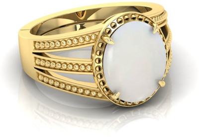 Pranjal Gems 7.25 Ratti Opal Gemstone Adjustable Ring With Lab CertificateST Crystal Opal Rhodium Plated Ring