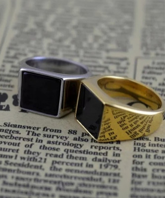 house of common Alloy, Brass Onyx Sterling Silver, Gold Plated Ring Set