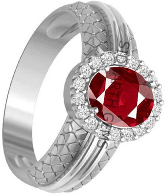 KUSHMIWAL GEMS 7.25 Ratti Natural Certified Ruby Manik Gemstone Brass Ruby Silver Plated Ring