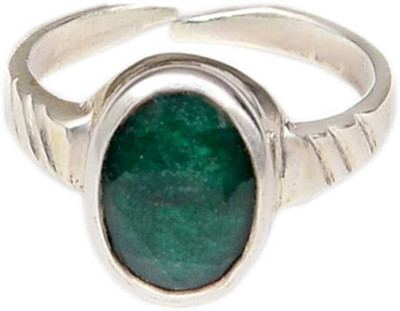 Takshila Gems Natural Emerald Ring 7.25 Ratti / 6.52 Carat in Silver Lab Certified Adjustable Stone Emerald Ring