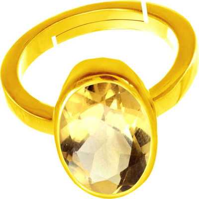 Kanvi Jewelers Yellow Sapphire Pukhraj Gemstone Ring Astrological Purpose for Men and Women Brass Sapphire Gold Plated Ring