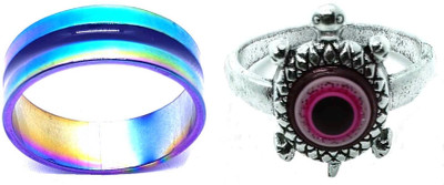 Dynamic Retail Global Set of 2 Rings for Men & Women, Multicolor-Red Alloy Ring