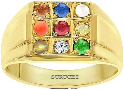 Suruchi Gems & Jewels Natural Navaratna (9 stone) for Men & Women Panchdhatu 22K Gold Plated FKT-5 Alloy Ring