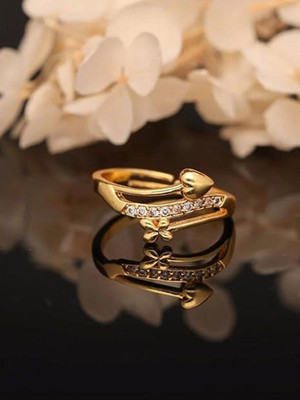 Dressberry Adjustable Rings For Women and Girls Brass Diamond Gold Plated Ring Brass Diamond Gold Plated Ring