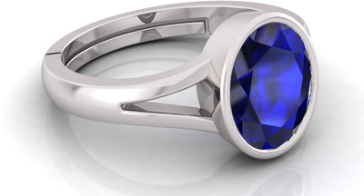 ZENMART 7.25 Ratti Blue Sapphire Neelam Gem Stone Ring With Lab Certificate Ring Brass Sapphire Silver Plated Ring