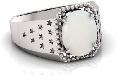 Pranjal Gems 7.25 Ratti Opal Gemstone Adjustable Ring With Lab CertificateRS Silver Opal Ring