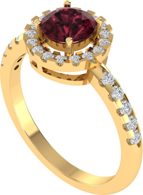 Diamtrendz Jewels Sterling Silver Garnet Solitaire Gold Plated Ring For Women & Girls Sterling Silver Garnet Gold Plated Ring