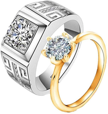 MYKI Contrast Valentine Collection Sterling Silver Cubic Zircon Couple Ring For Men & Women Sterling Silver Swarovski Zirconia Sterling Silver, Gold Plated Ring Set
