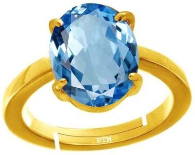 PTM Natural Blue Topaz 7.25 Ratti or 6.5 Ct Gemstone For Women Five Metal Adjustable Alloy Ring
