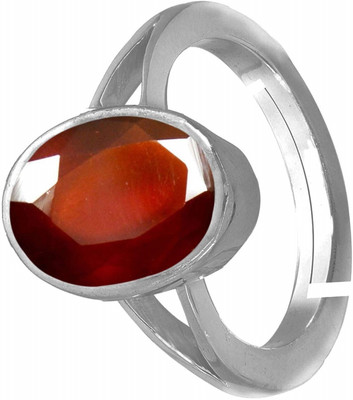 Gemzonite Hessonite/Garnet Ring with Natural Gomed Stone Lab Certified Brass Garnet Silver Plated Ring