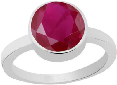 Gemzonite Ruby Ring With Natural Manik Stone Ruby Silver Plated Ring