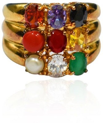 RATAN BAZAAR Natural Certified Navratna Stone Nine Planet Adjustable Ring Stone Crystal Gold Plated Ring