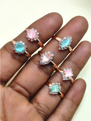 Divyanshi Collection Combo Pack Of Multicolour 6 Ad Rings Brass Diamond Gold, Silver Plated Ring Set