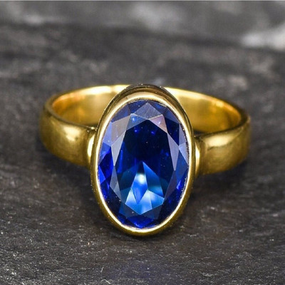 RATAN BAZAR Natural Blue Sapphire Stone Gold Plated(punchdhatu Finger Ring Alloy Sapphire Gold Plated Ring