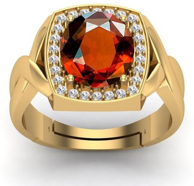 kirti sales Quality Certified Natural Gomed Stone Gold Plated Ring Adjustable 13.25 Ratti Brass Garnet Gold Plated Ring