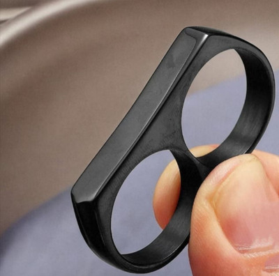 Teeragaj Piyush Enterprises Stylish Titanium Plated Double Finger Ring Stainless Steel Titanium Plated Ring