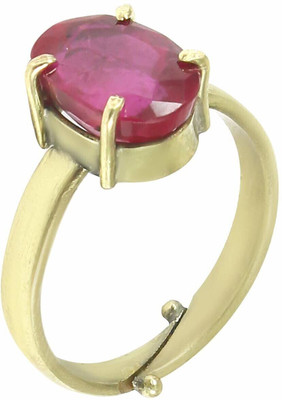 Gemzonite Panchdhatu Ruby Manik Stone Ring Ring For Men's / Women's Brass Ruby Gold Plated Ring