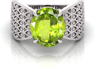 TODANI JEMS 9.25 Ratti Peridot Gemstone Adjustable Ring With Lab CertificateB Shell Peridot Rhodium Plated Ring