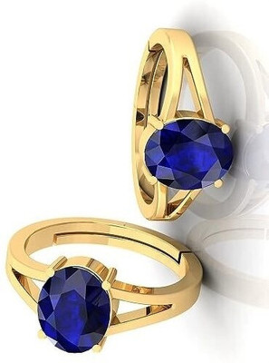 APSLOOSE 8.25 Ratti 7.25 Crt Natural Srilankan Neelam Blue Sapphire Ring Brass Sapphire Gold Plated Ring