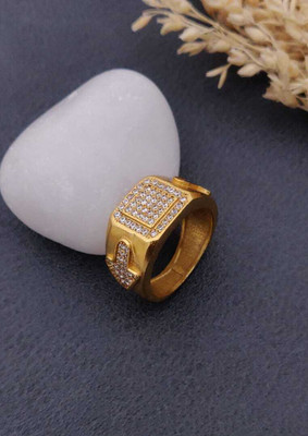 GORASH CREATION Gold Plated Diamond Wedding,Partywear ring-53 Brass Diamond Gold Plated Ring