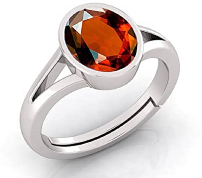 zayron Hessonite/Garnet Ring with Natural Gomed Stone Lab Certified Metal Garnet Silver Plated Ring