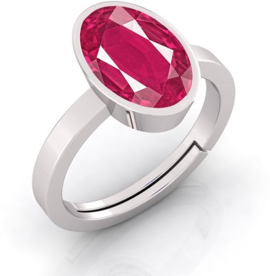 TODANI JEMS 12.25 Ratti Ruby Manikya Gemstone Silver Ring With Lab Certificate Brass Ruby Ring