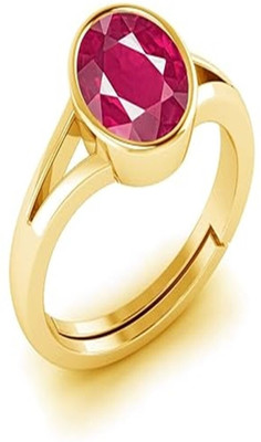 Kanvi Jewelers 7.25 Ratti Ruby Stone Original Certified Gold Plated Adjustable, Manik Stone Brass Ruby Gold Plated Ring