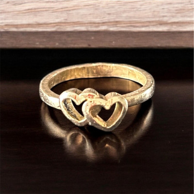 Impon Panchaloha/Impon/Five Metals Double-Heart design gold tone Ring/Mothiram Brass Gold Plated Ring