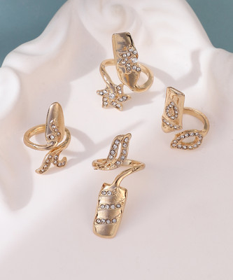 SOHI Women's The Botanic Nail Rings - California Gold (Set Of 4) Alloy Gold Plated Ring Set
