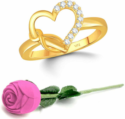 VIGHNAHARTA Valentine Luxury Heart Alloy Ring with Pink Rose Ring Box for Women and Girls Brass Cubic Zirconia Gold Plated Ring Set