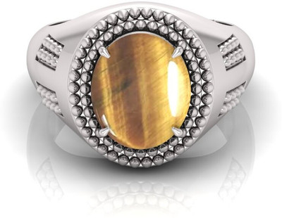 TODANI JEMS 9.25 Ratti Tiger Gemstone Adjustable Ring With Lab CertificateFD Shell Rhodium Plated Ring